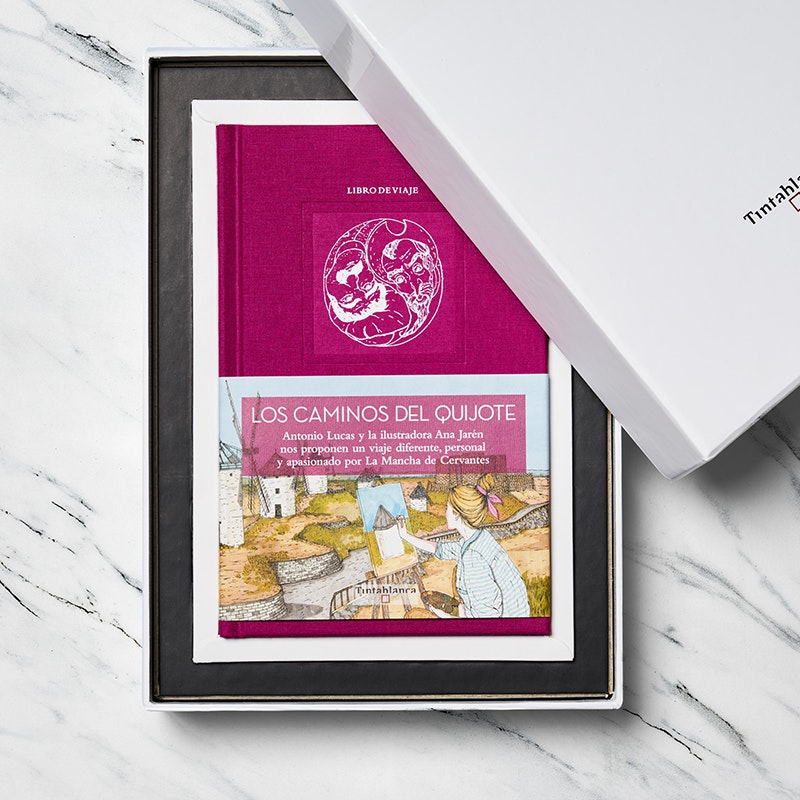 Caja Blanca de LOS CAMINOS DEL QUIJOTE + Colección de ocho láminas seleccionadas del libro en formato A5 - Tintablanca